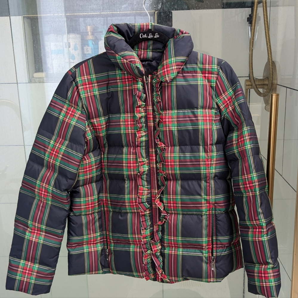 Talbot's down filled puffer jacket winter plaid ruffles size M